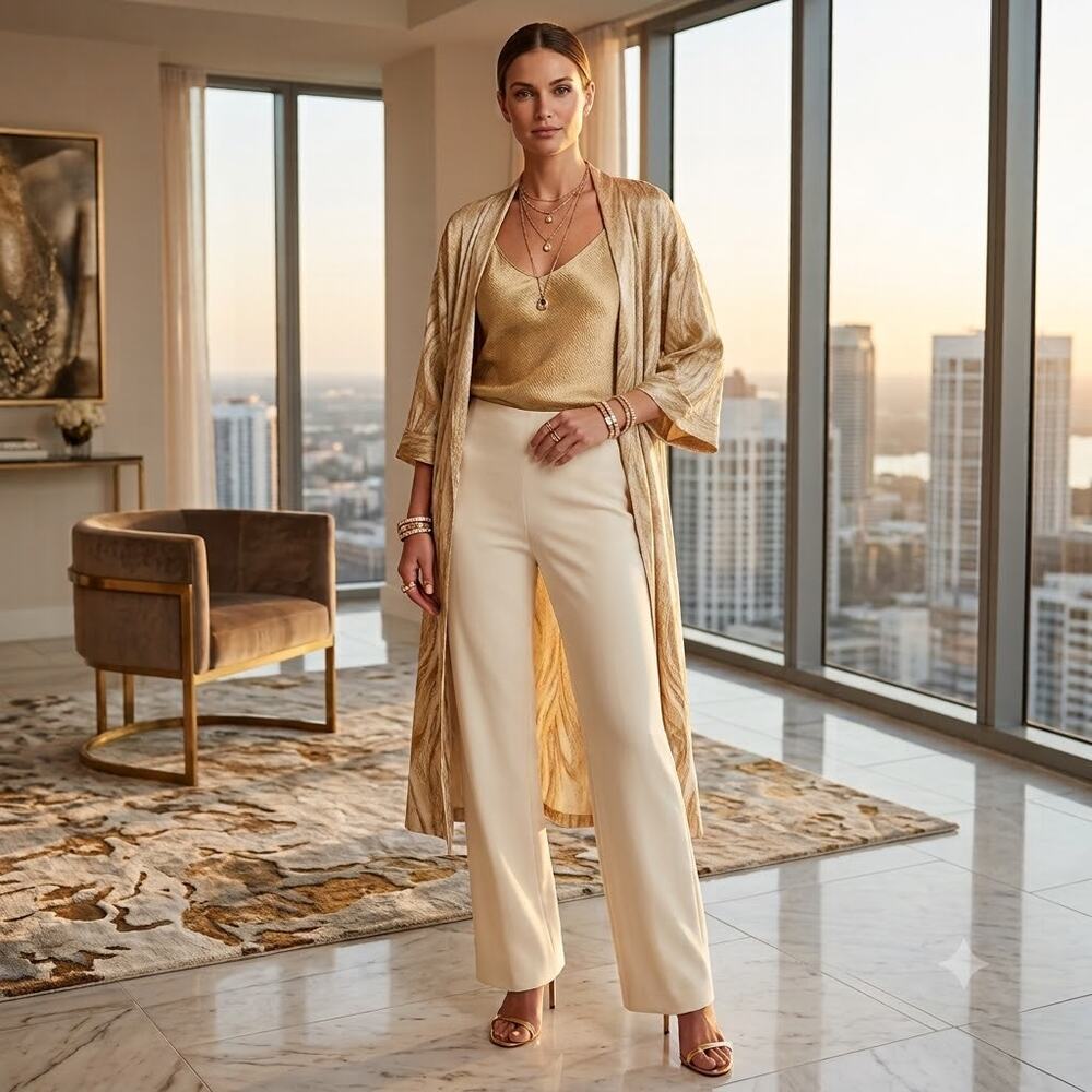 Randy Kemper Flared Leg Dress Pants Side Zip Mid Rise Ivory Size 4 Waist 28